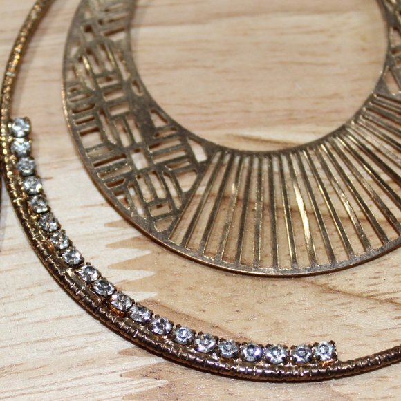 Large Bangle Earrings w/Rhinestones - Picture 2 of 7